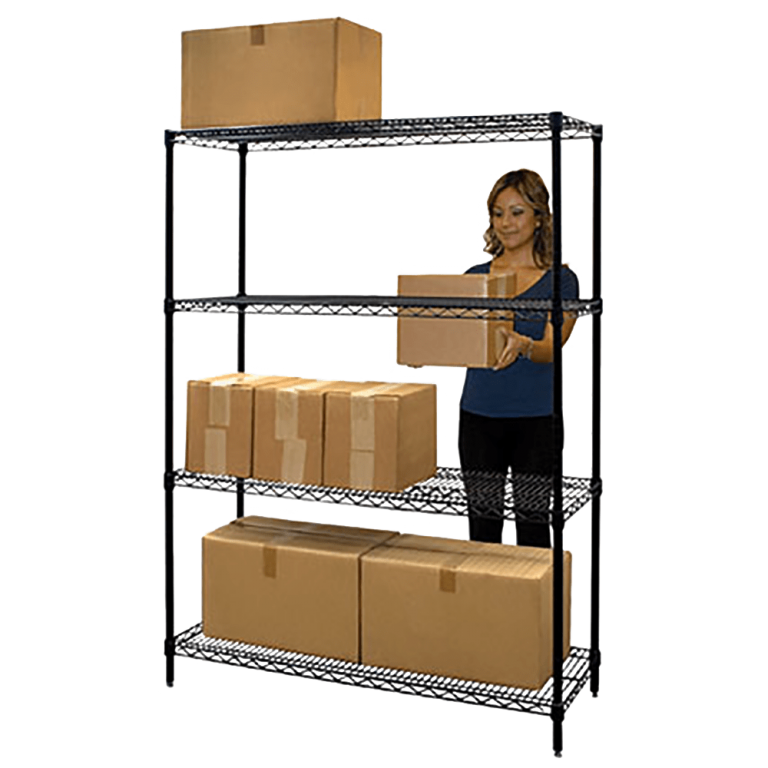 Black Powder Coated Wire Shelving 86″ Tall Units All Rack Solutions