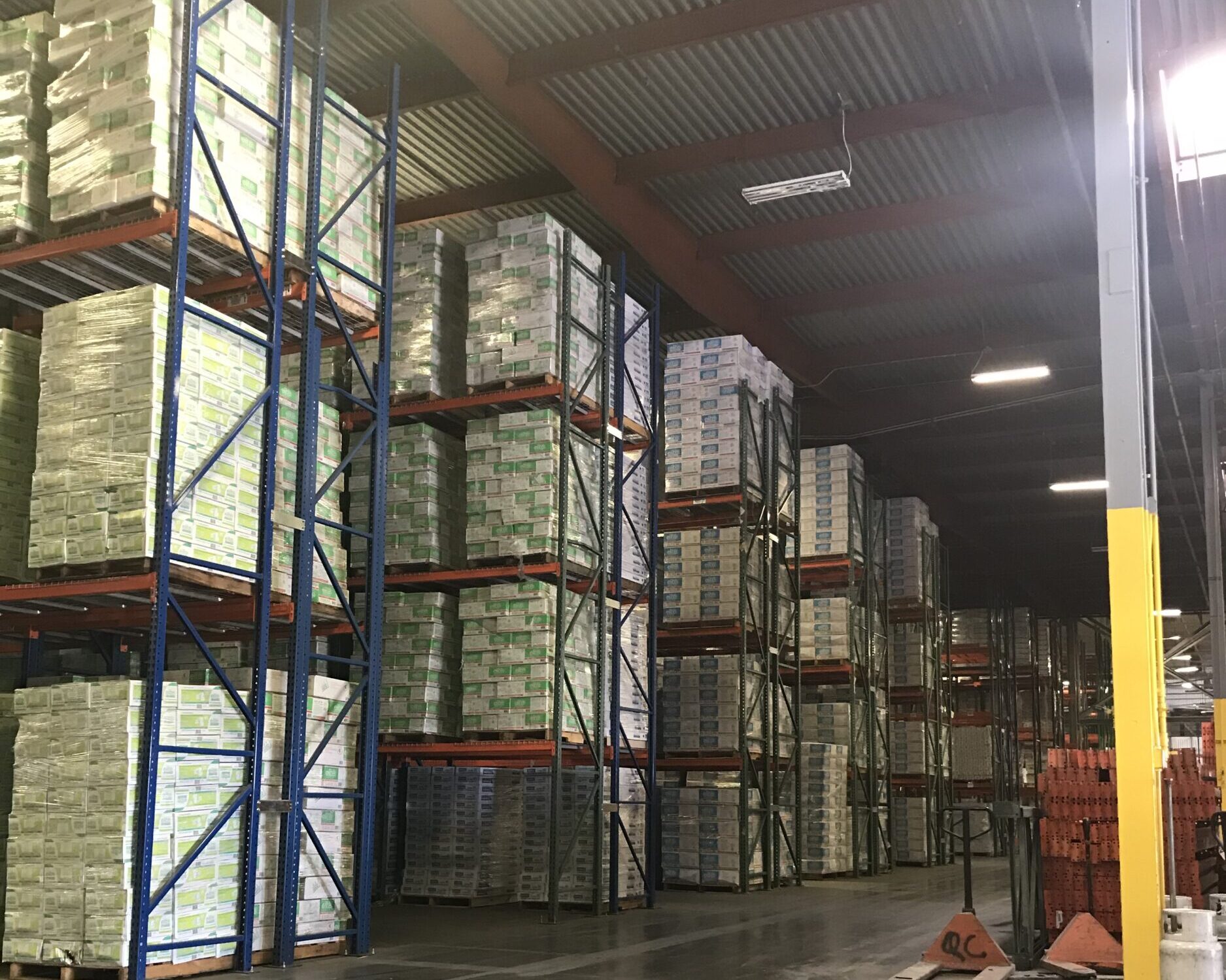 Used pallet rack inside a warehouse facility